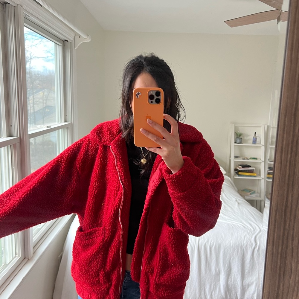 I AM Gia teddy shirpa jacket in red